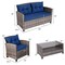 Navy Outdoor Rattan Patio Set 4 Pieces with Sofa, Chairs and Coffee Table